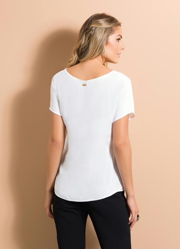 Quintess - Blusa de Chiffon com Detalhe de Guipir Branca 2