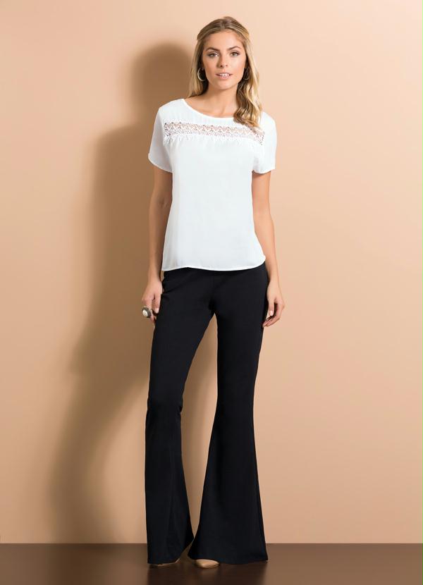 Quintess - Blusa de Chiffon com Detalhe de Guipir Branca 3