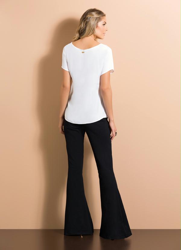 Quintess - Blusa de Chiffon com Detalhe de Guipir Branca 4