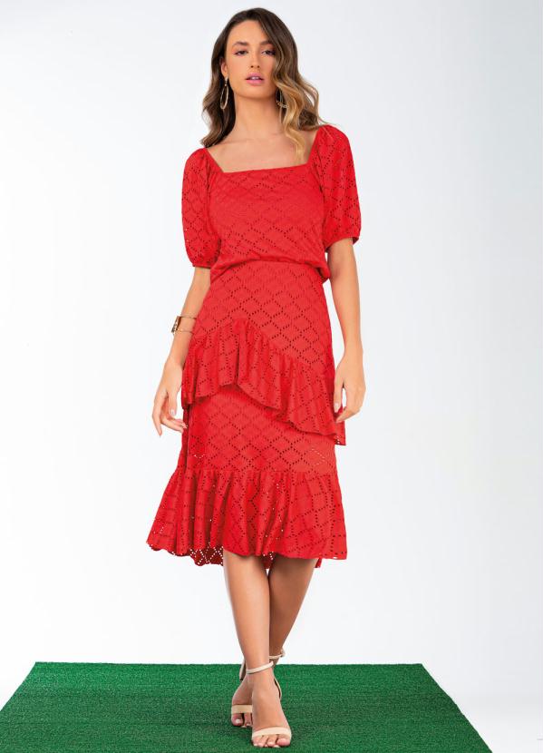 Briard - Blusa de Manga Curta em Renda Laise Vermelho 3