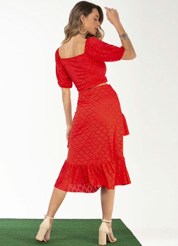 Briard - Blusa de Manga Curta em Renda Laise Vermelho 4