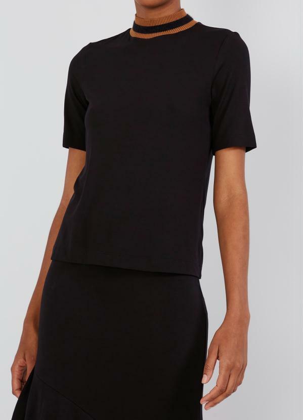 Maria Filó - Blusa de Tricot Manga 3/4 Gola Alta Preta