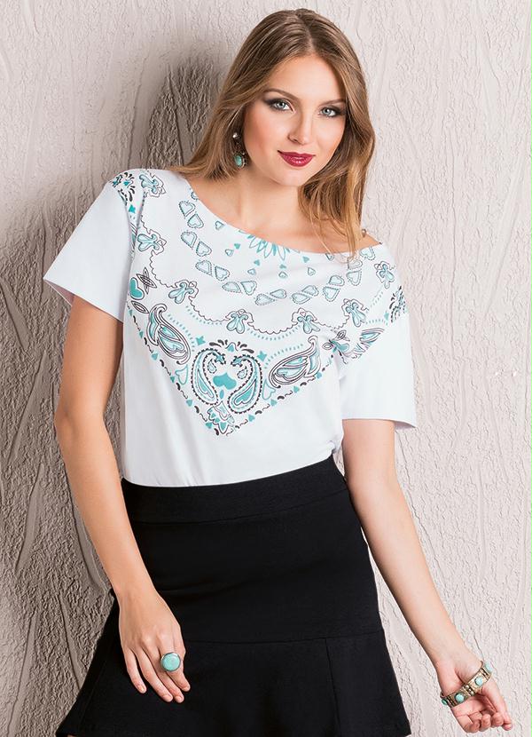 Outlet - Blusa Decote Canoa e Estampa Frontal Branca 1