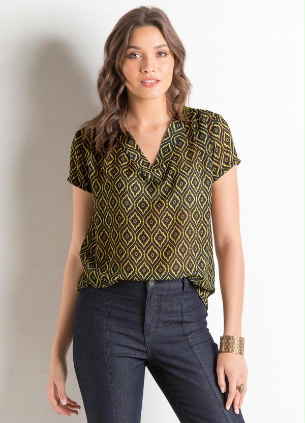 Quintess - Blusa Decote V Estampa Barroca