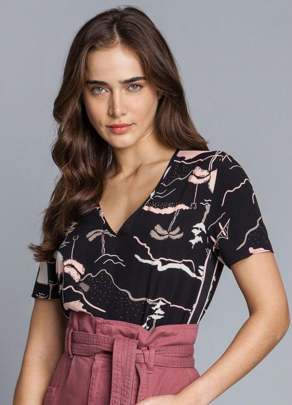 Lez a Lez - Blusa Decote V Estampada Preto