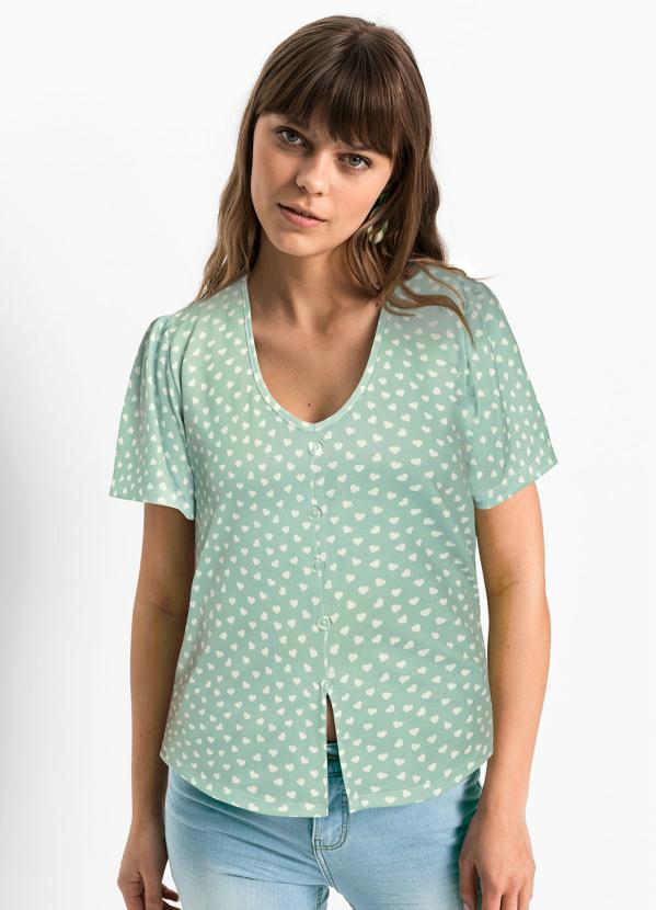 Queima Estoque - Blusa Decote V Poá Coração Verde 2
