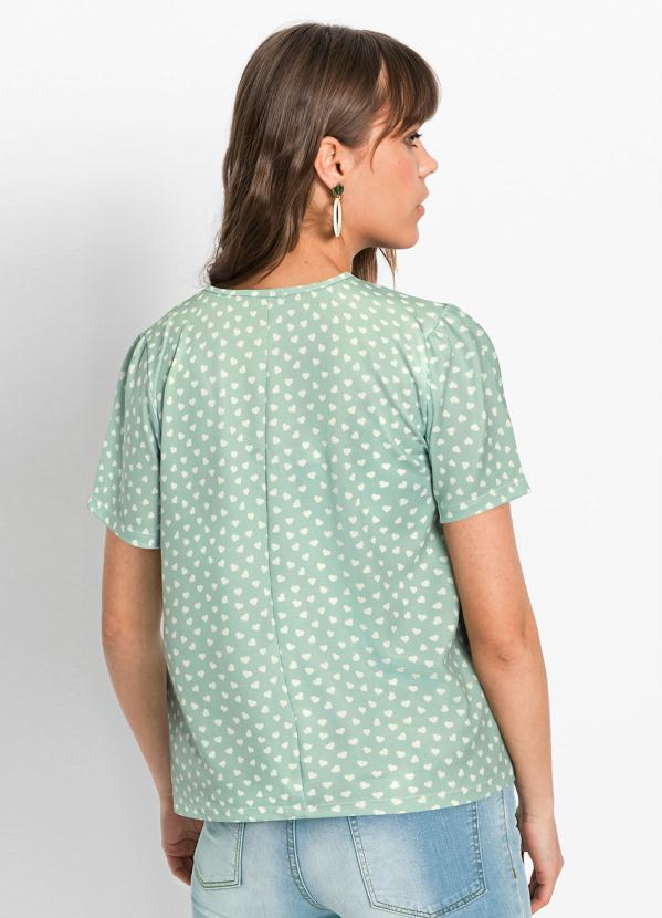 Queima Estoque - Blusa Decote V Poá Coração Verde 3