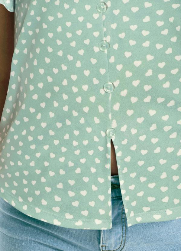 Queima Estoque - Blusa Decote V Poá Coração Verde 5