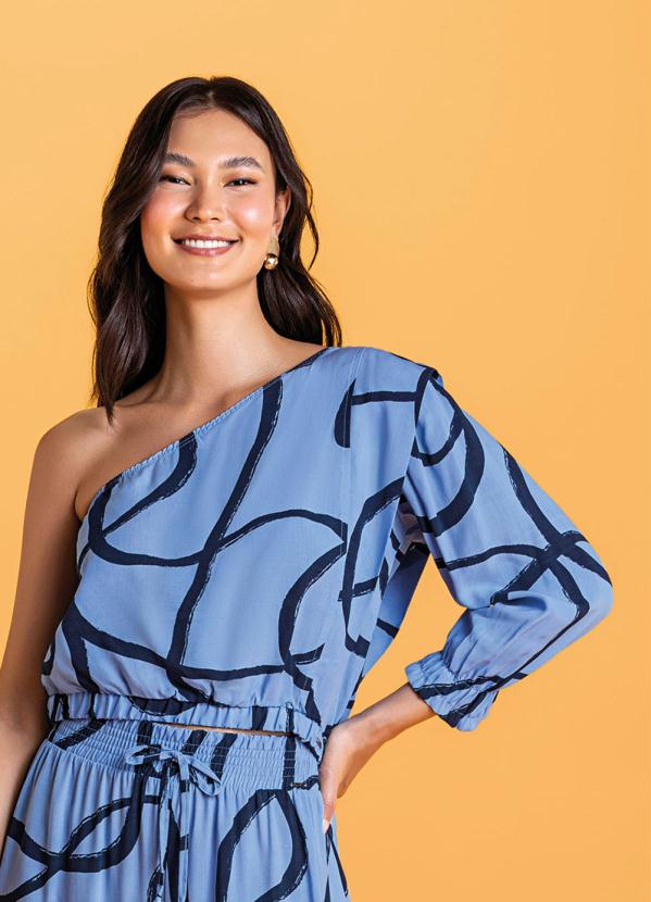 Marialícia - Blusa Elegante Estampado Conceitual Azul