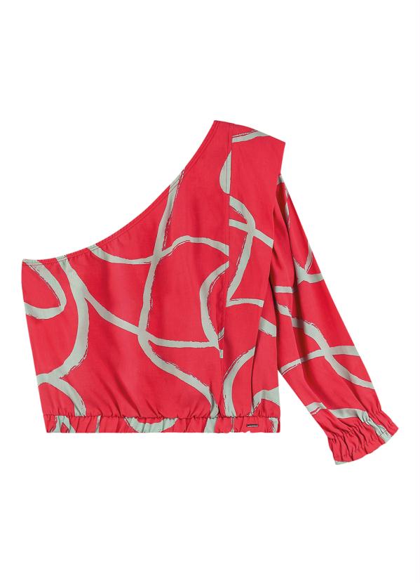 Marialícia - Blusa Elegante Estampado Conceitual Vermelho