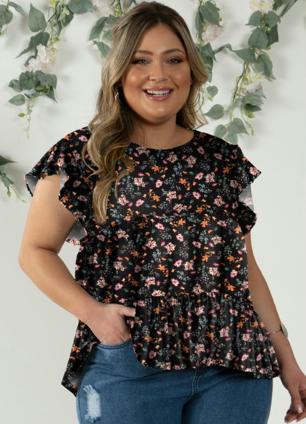 Quintess - Blusa em Camadas Mini Floral com Mangas Curtas - Faz a Boa!