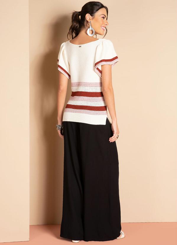 Quintess - Blusa em Tricô Listras Vinho com Decote Quadrado 6