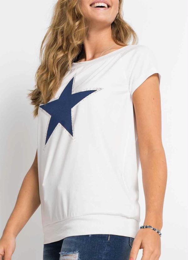 bonprix - Blusa Estampada com Barra e Manga Curta Branco 4