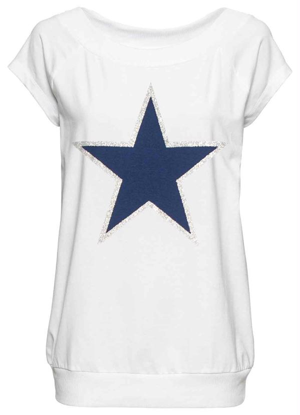 bonprix - Blusa Estampada com Barra e Manga Curta Branco 5