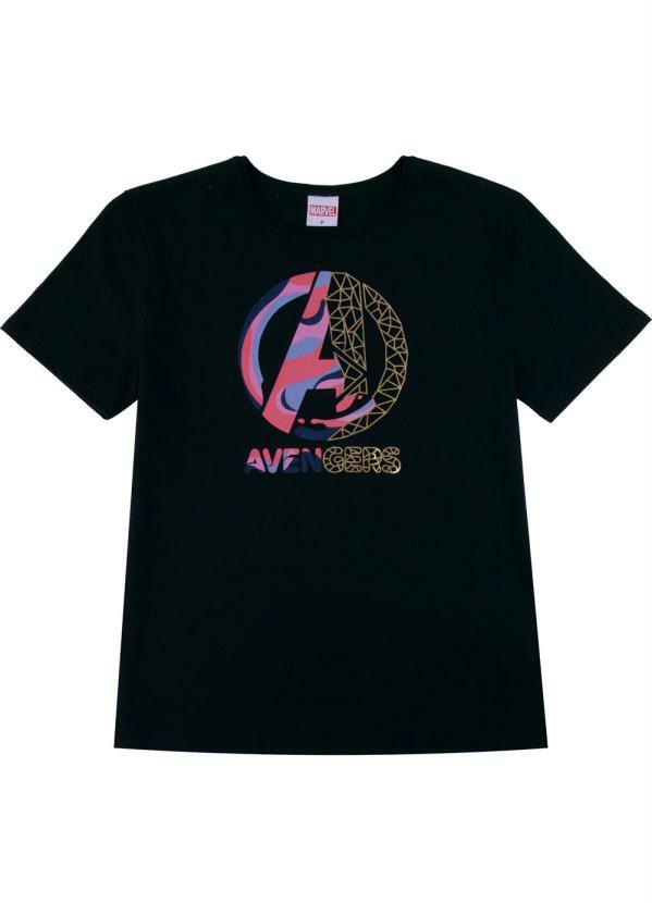 Marvel - Blusa Estampada Símbolo Avengers Preto