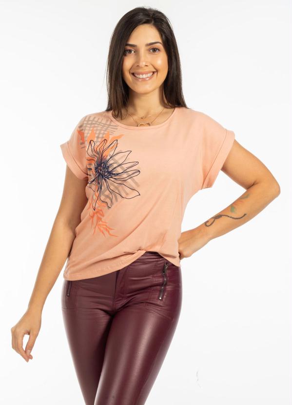 Bjoe - Blusa Feminina Básica com Estampa Floral Laranja 3