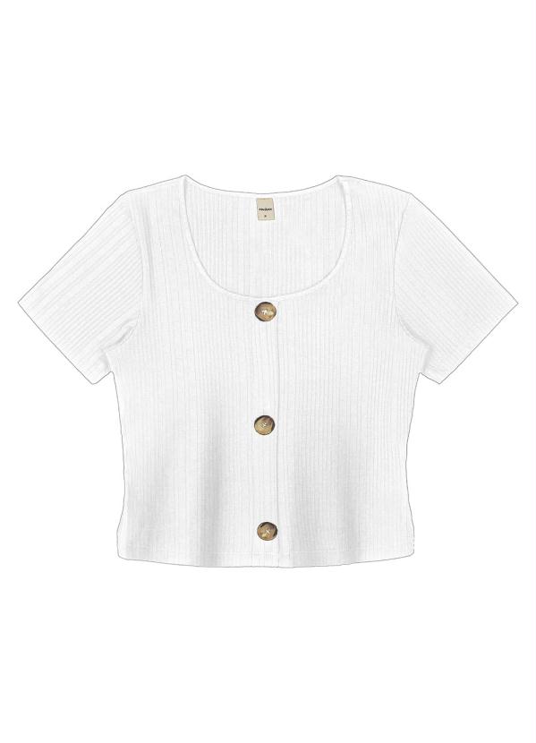Rovitex - Blusa Feminina Canelada de Botões Branco