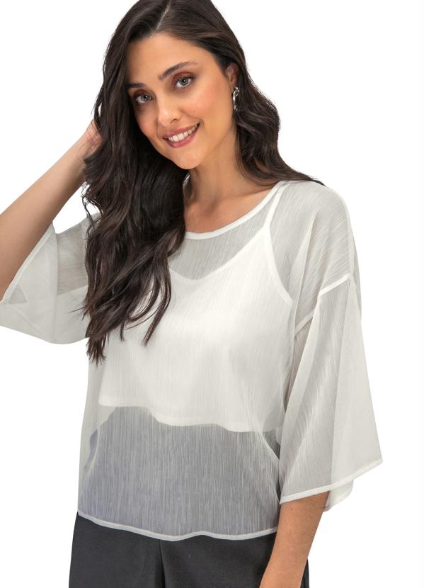 Rovitex - Blusa Feminina com Cropped Chiffon Bege