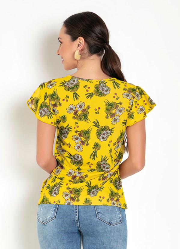 Moda Pop - Blusa Floral Amarela com Manga em Babado 2