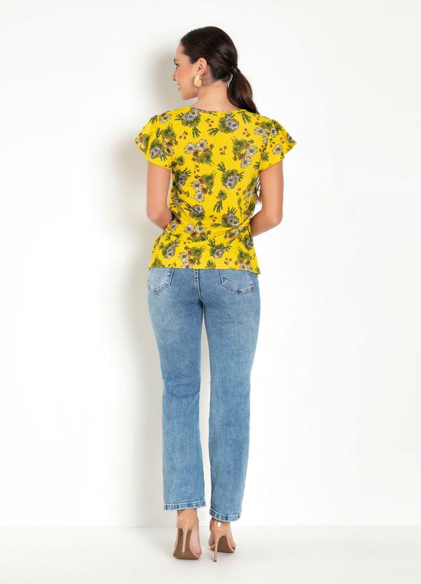 Moda Pop - Blusa Floral Amarela com Manga em Babado 4