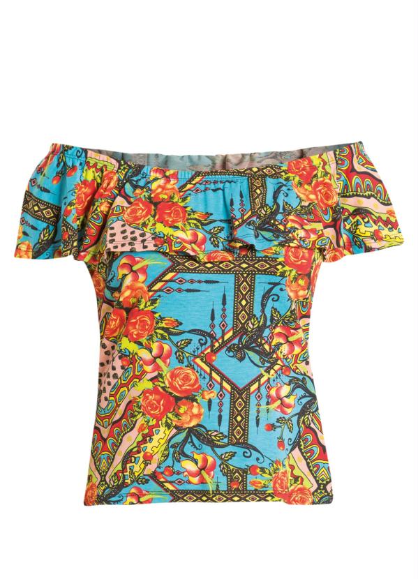Quintess - Blusa Floral com Decote Ombro a Ombro Quintess