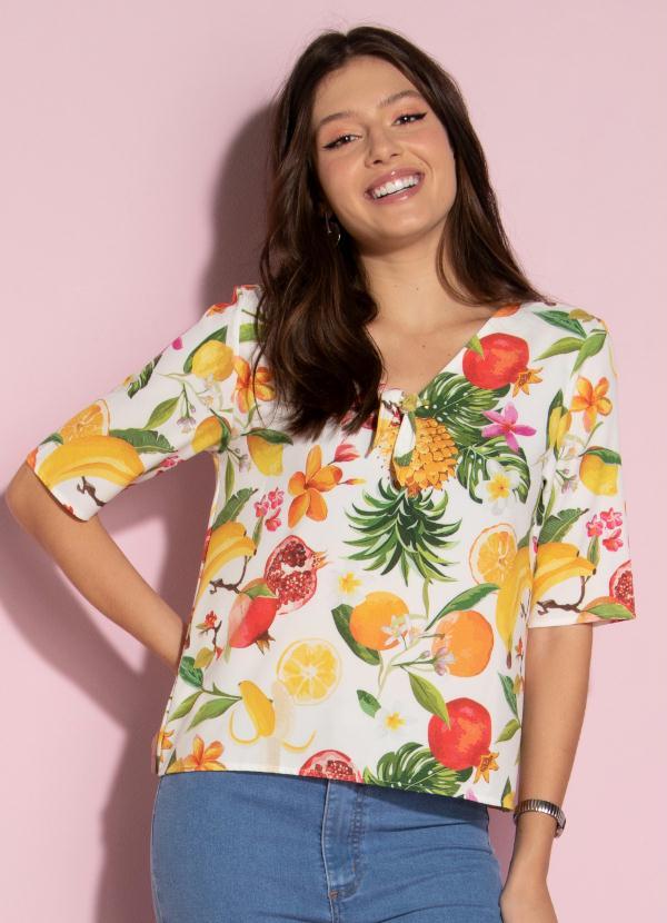 Quintess - Blusa Floral Frutado com Amarração