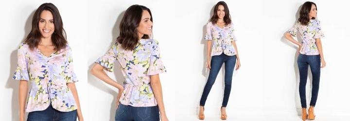 Blusa Floral Lil�s Quintess com Franzido