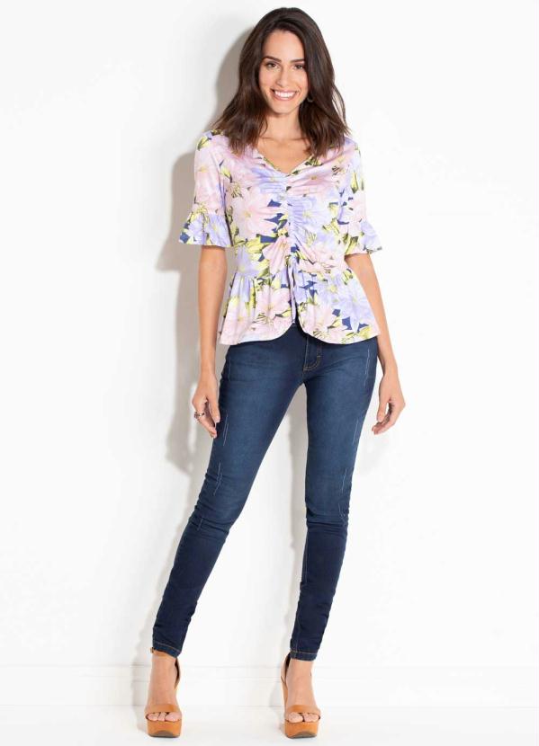 Quintess - Blusa Floral Lilás Quintess com Franzido 3