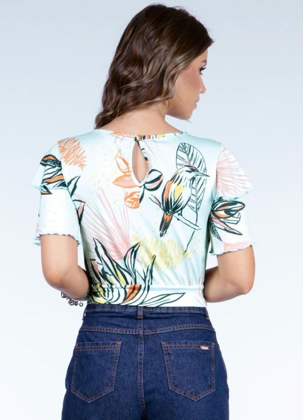 Quintess - Blusa Floral Menta com Mangas de Babados 2