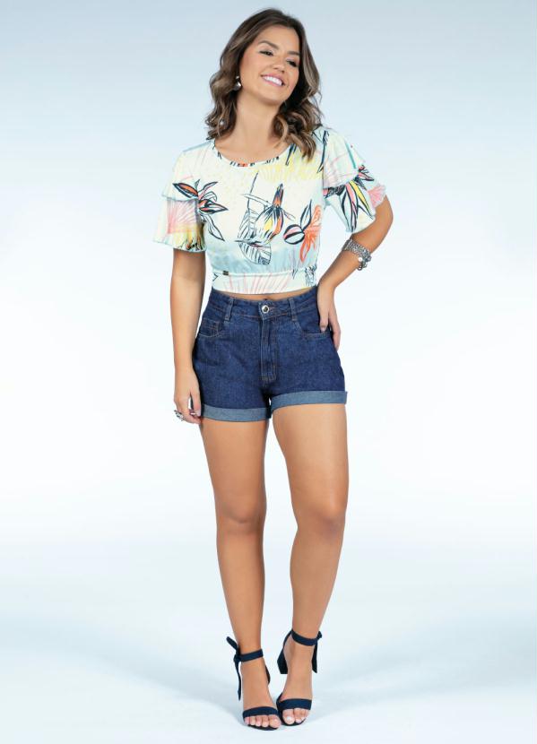 Quintess - Blusa Floral Menta com Mangas de Babados 3