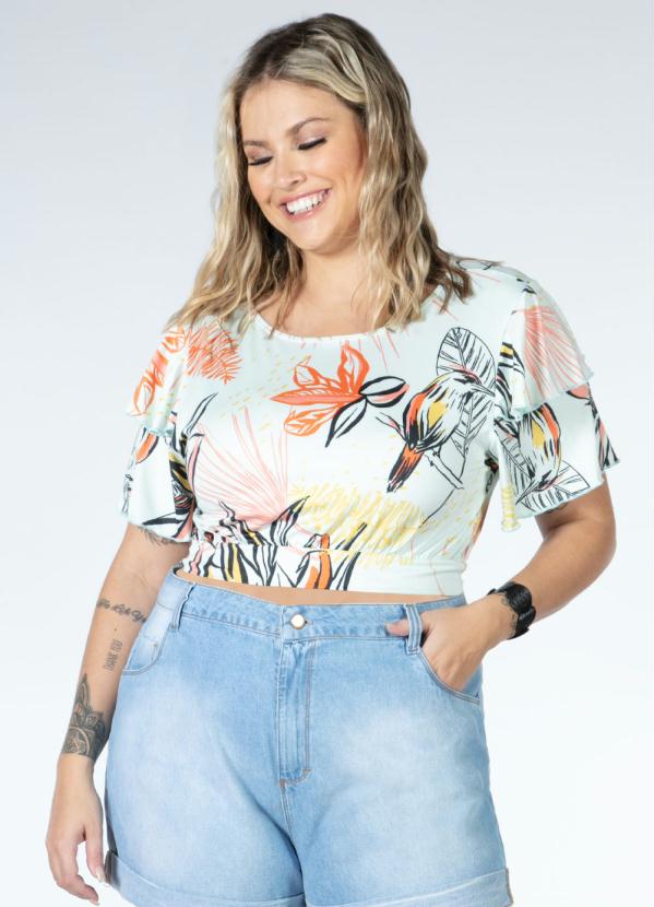 Quintess - Blusa Floral Menta com Mangas de Babados 5