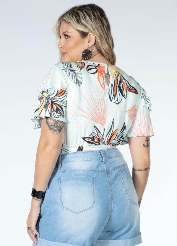 Quintess - Blusa Floral Menta com Mangas de Babados 6
