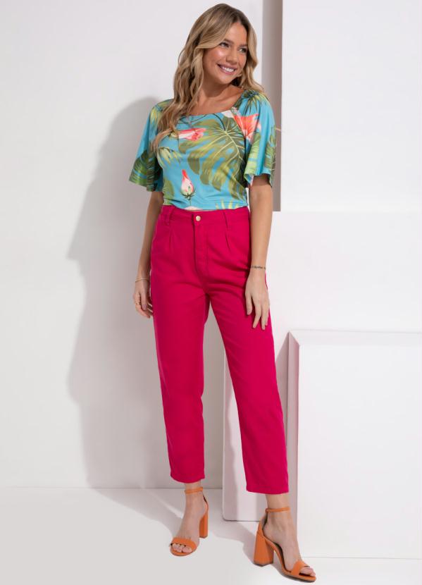 Quintess - Blusa Floral Trquesa com Mangas Amplas 3