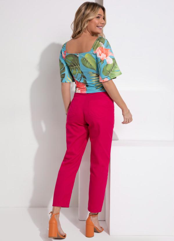 Quintess - Blusa Floral Trquesa com Mangas Amplas 4