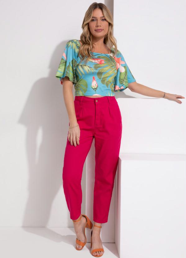 Quintess - Blusa Floral Trquesa com Mangas Amplas 5