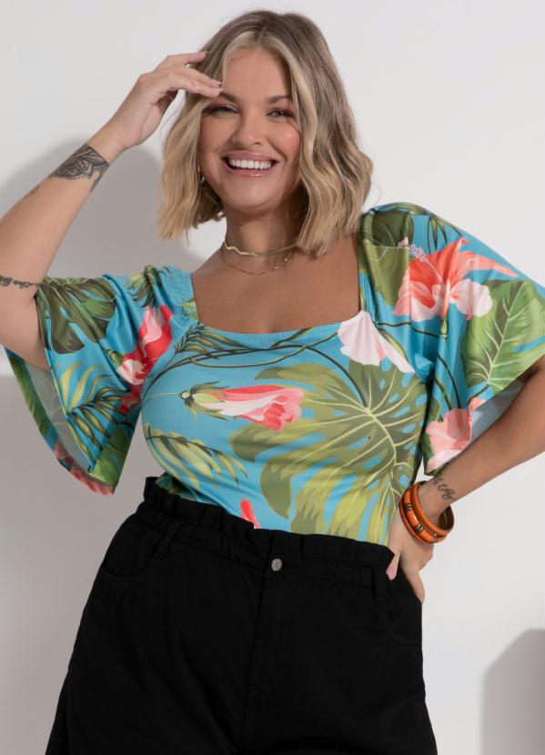 Quintess - Blusa Floral Trquesa com Mangas Amplas 6