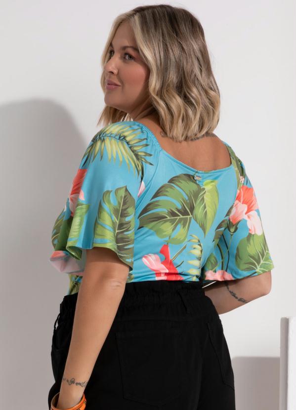 Quintess - Blusa Floral Trquesa com Mangas Amplas 7