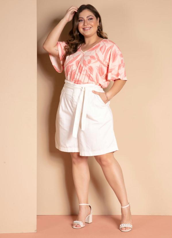 Quintess - Blusa Folhagem Rosa Soltinha com Decote V 10