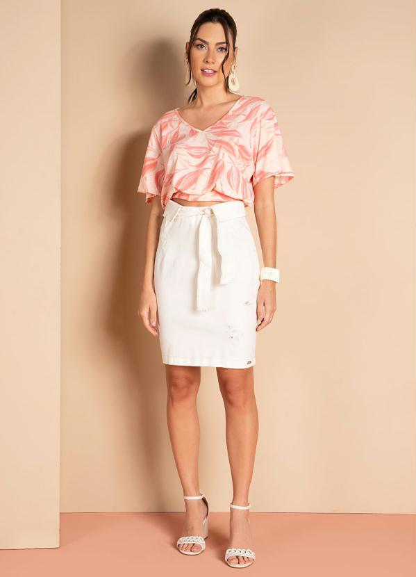 Quintess - Blusa Folhagem Rosa Soltinha com Decote V 5