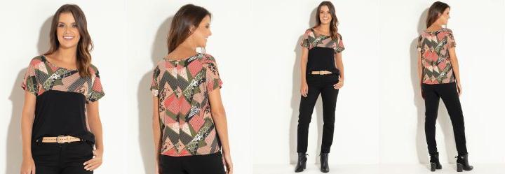 Blusa Geom�trica com Recorte na Frente