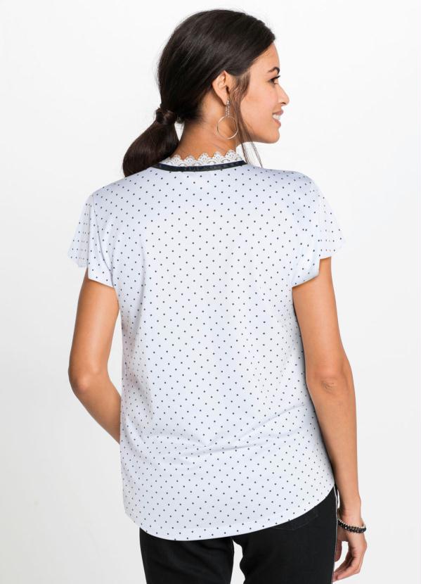 bonprix - Blusa Gola Laço com Renda Poá Branca 2