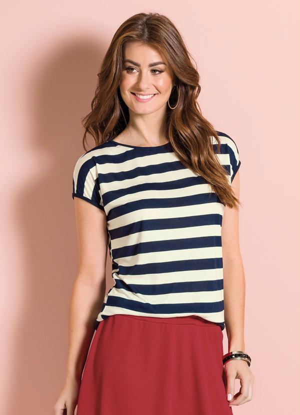 Outlet - Blusa Listrada com Manga Curta