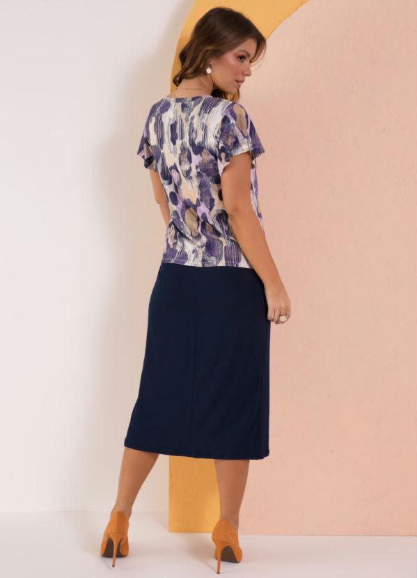 Quintess - Blusa Manchas Roxas Decote V e Mangas Evasê 4