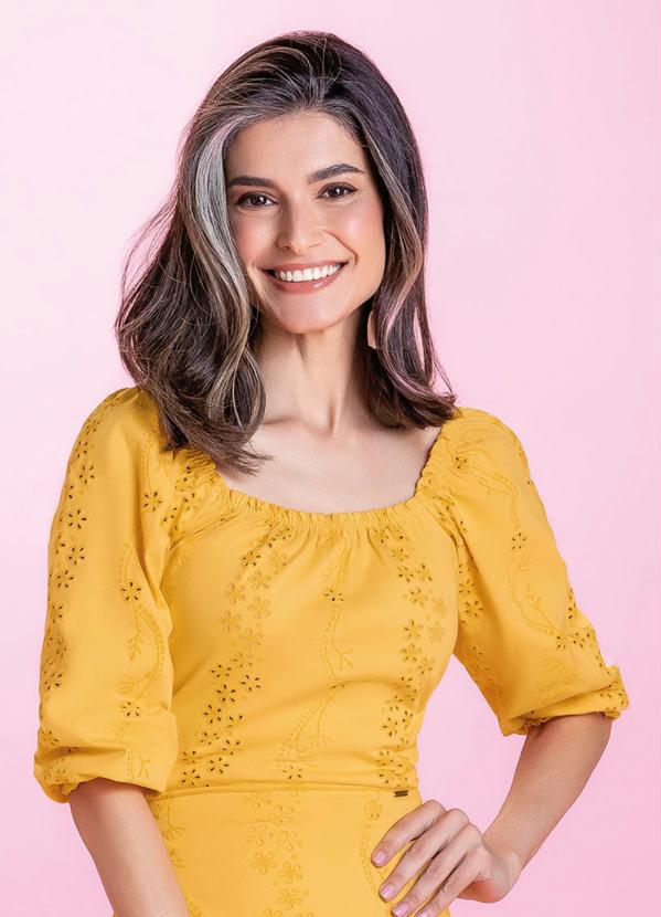 Marialícia - Blusa Manga Bufante Amarelo