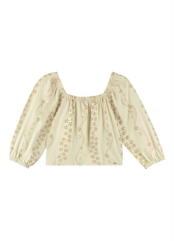 Marialícia - Blusa Manga Bufante Bege