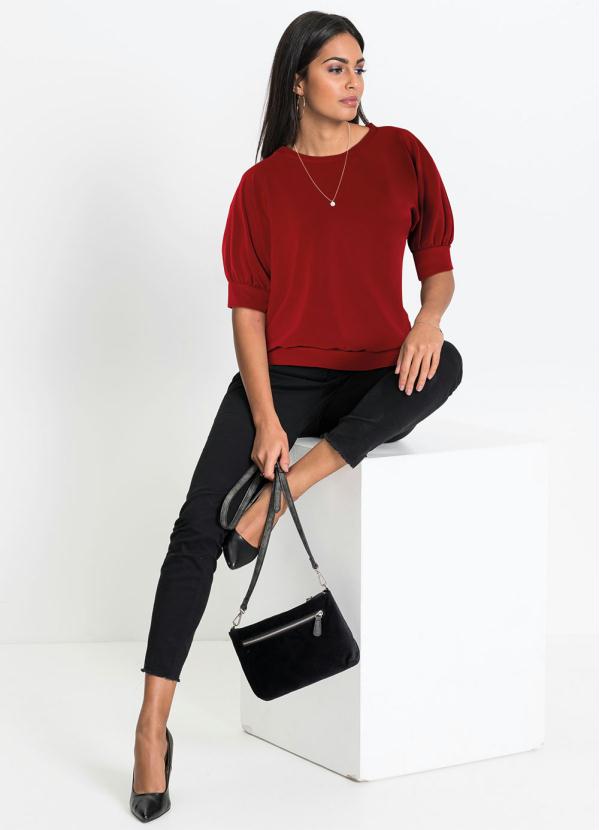 bonprix - Blusa Manga Bufante Bordô 2