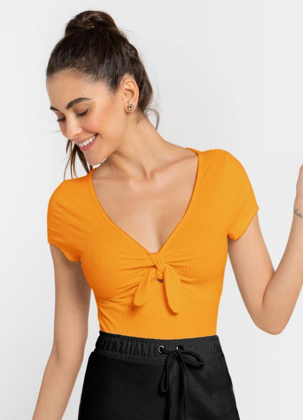 Vinculo Basic - Blusa Manga Curta Amarelo Mandarim