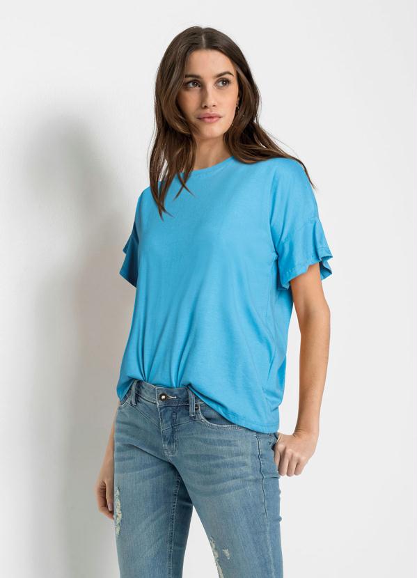 Blusa Bpc Bonprix Collection Manga Curta Azul Clara Feminina