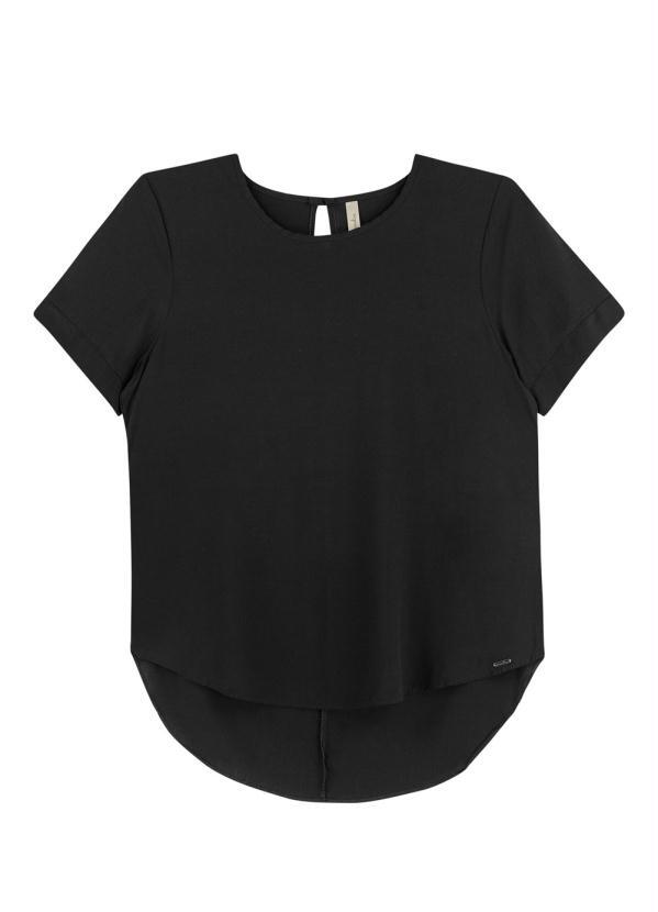 Marialícia - Blusa Manga Curta Barra Abaulada Preto