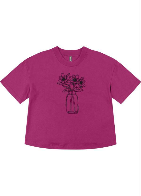 Bjoe - Blusa Manga Curta com Borado Roxo